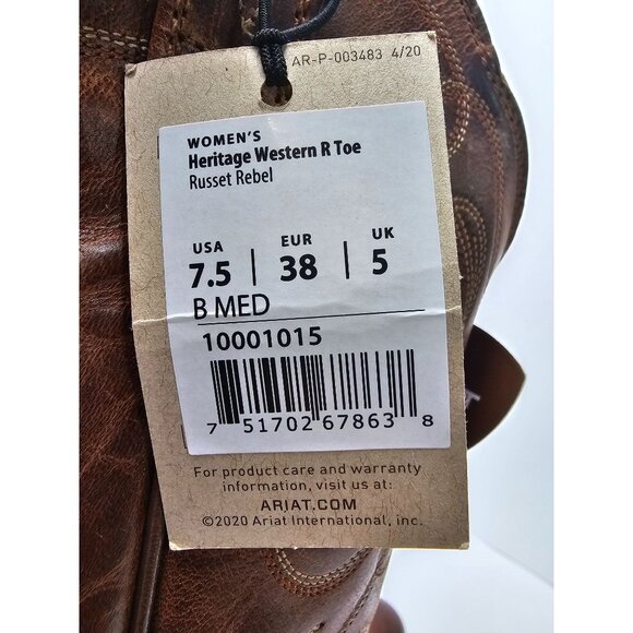 Ariat Womens Heritage Western R Toe Boots Russet Rebel Leather Size 7.5 B - Picture 10 of 12